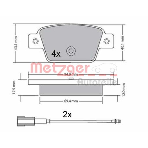 Слика на плочки METZGER 1170682 за Alfa Romeo MITO (955) 0.9 - 105 коњи бензин