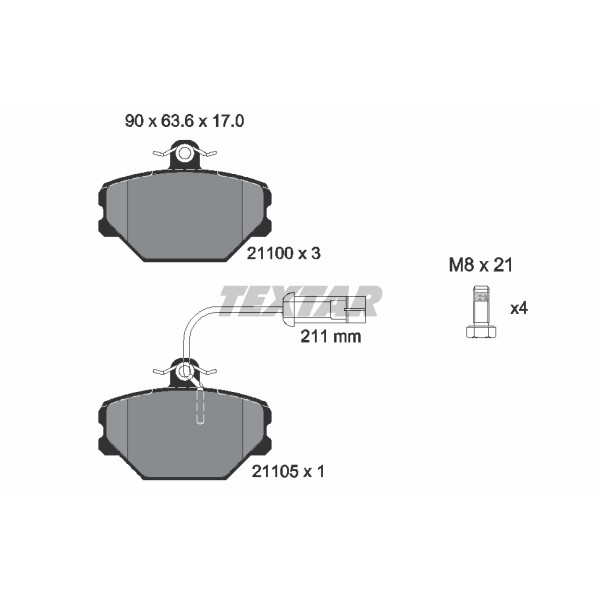 Слика на плочки TEXTAR 2110005 за Fiat Tipo (160) 1.7 D (160.AG) - 61 коњи дизел