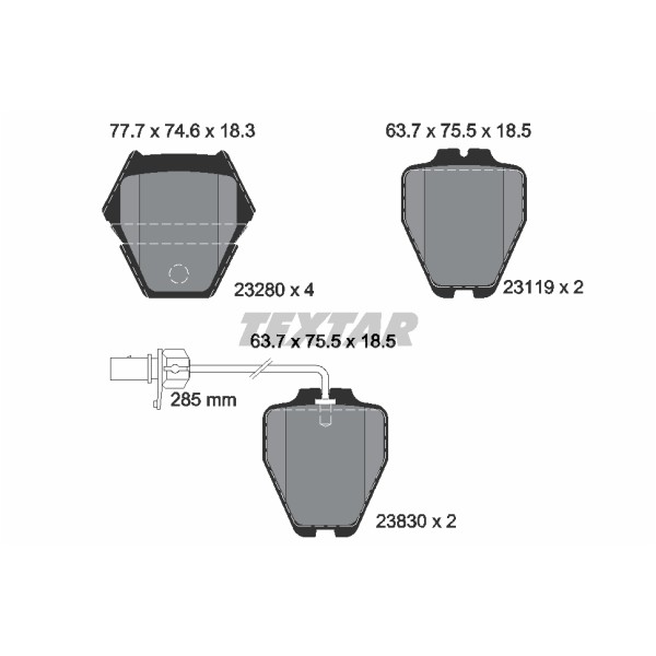 Слика на плочки TEXTAR 2328001 за VW Passat 5 Sedan (3b3) 2.5 TDI 4motion - 180 коњи дизел