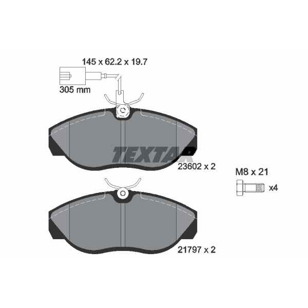 Слика на плочки TEXTAR 2360201 за Peugeot Boxer Box (230L) 2.0 4x4 - 109 коњи бензин