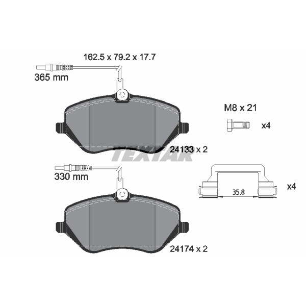 Слика на плочки TEXTAR 2413301 за Citroen C5 RD Sedan 2.2 HDi - 163 коњи дизел