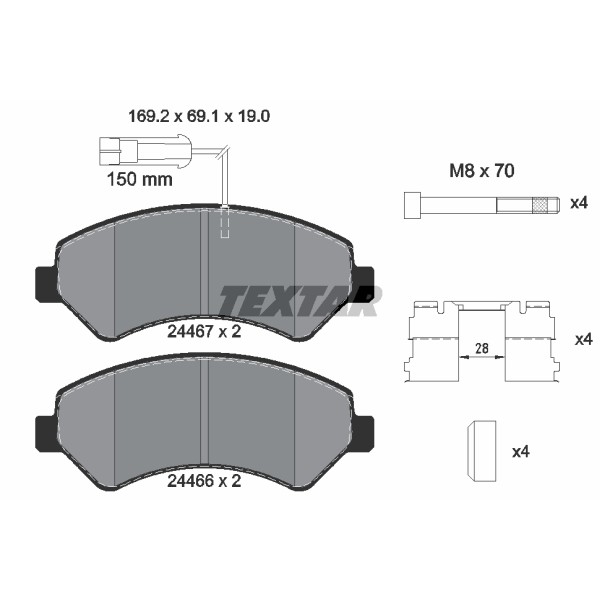 Слика на плочки TEXTAR 2446703 за Citroen Jumper BOX 3.0 HDi 160 - 157 коњи дизел