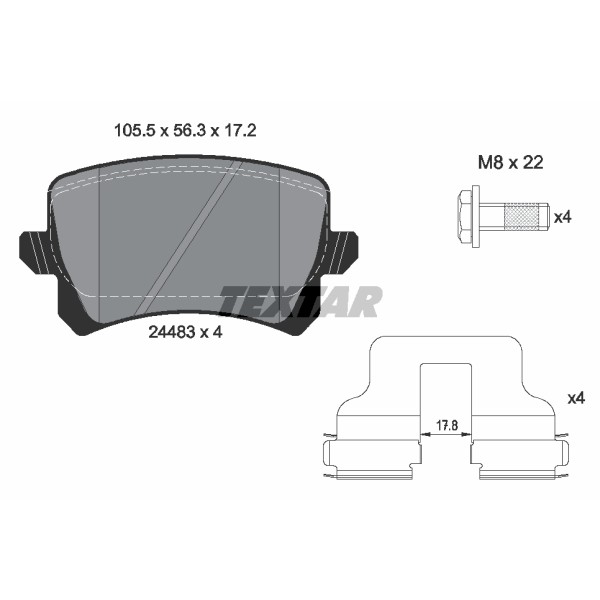 Слика на плочки TEXTAR 2448301 за VW Passat CC 1.4 TSI MultiFuel - 160 коњи Бензин/Етанол