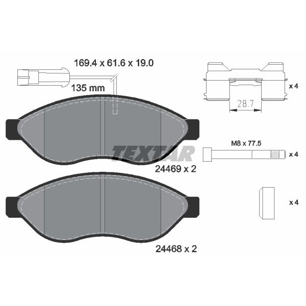 Слика на плочки TEXTAR Q+ 2446901 за Fiat Ducato BUS 250 130 Multijet 2,3 D - 131 коњи дизел