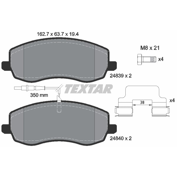 Слика на плочки TEXTAR Q+ 2483901 за Peugeot 807 2.2 HDi - 163 коњи дизел