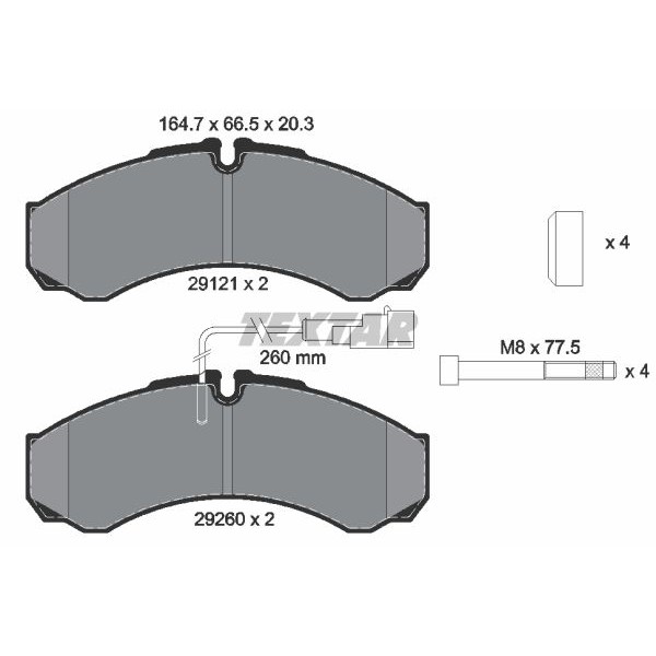 Слика на плочки TEXTAR Q+ 2912113 за камион Iveco Daily 1 Box 40-10 4x4 (15214104, 15214111, 15214117, 15215111) - 103 коњи дизел