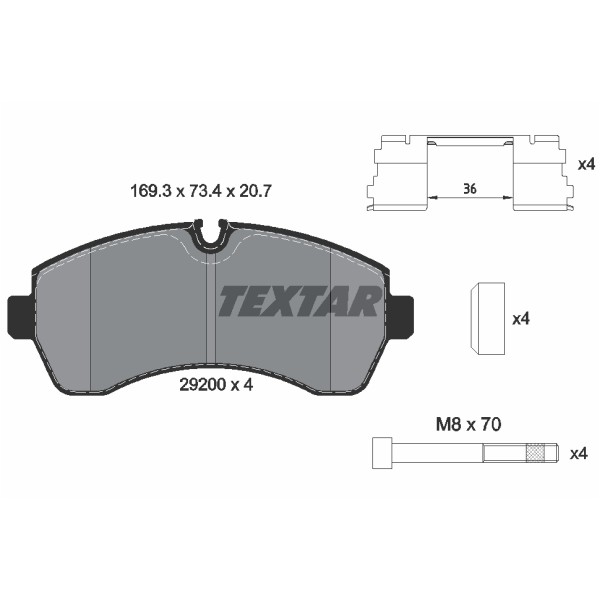 Слика на плочки TEXTAR Q+ 2920002 за Mercedes Sprinter 5-t Box (906) 513 CDI 4x4 (906.653, 906.655, 906.657) - 129 коњи дизел