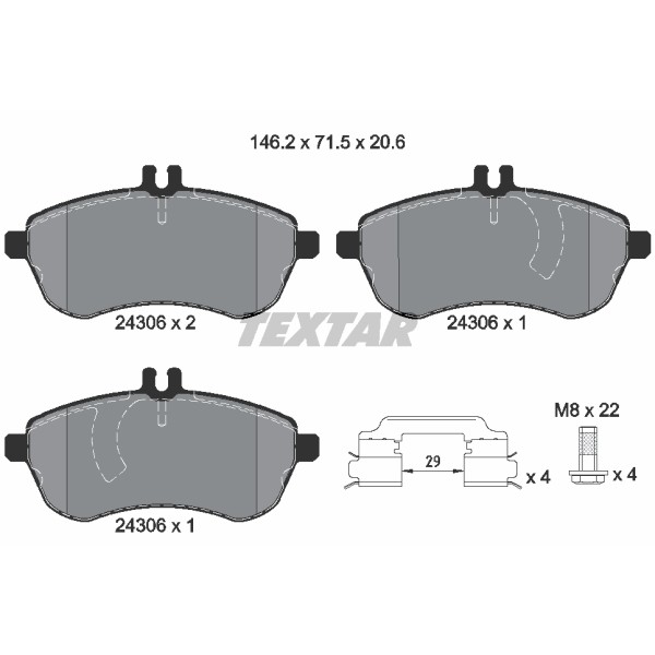 Слика на плочки TEXTAR epad 2430682 за Mercedes C-class Estate (s204) C 200 CDI (204.207) - 136 коњи дизел