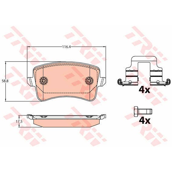 Слика на плочки TRW GDB2107 за Audi A4 Sedan (8K2, B8) 2.0 TFSI quattro - 180 коњи бензин