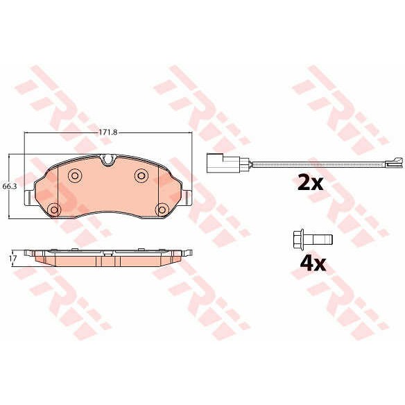 Слика на плочки TRW GDB2117 за Ford Transit Platform 2014 2.2 TDCi 4x4 - 155 коњи дизел