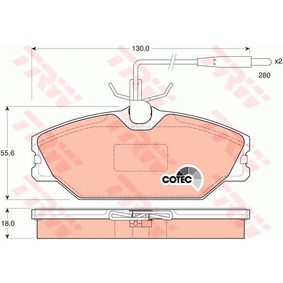 Слика на плочки TRW COTEC GDB1030 за Renault Laguna Grandtour (K56) 1.9 dTi (K56J) - 98 коњи дизел