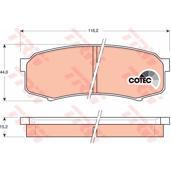 Слика на плочки TRW COTEC GDB1182 за Toyota Land Cruiser (J7) 2.4 (RJ70_, RJ73_) - 110 коњи бензин