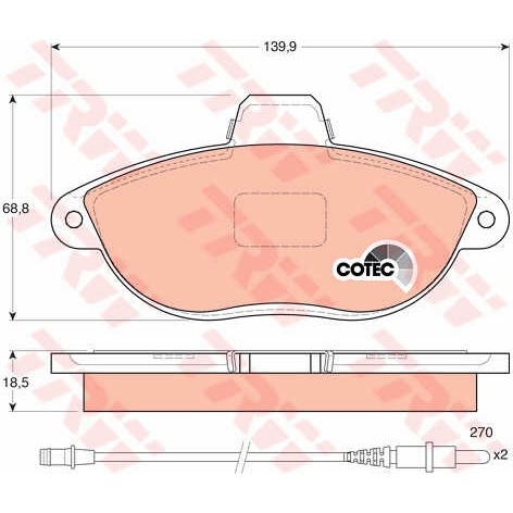 Слика на плочки TRW COTEC GDB1216 за Citroen Jumpy U6U 1.9 D 70 - 69 коњи дизел