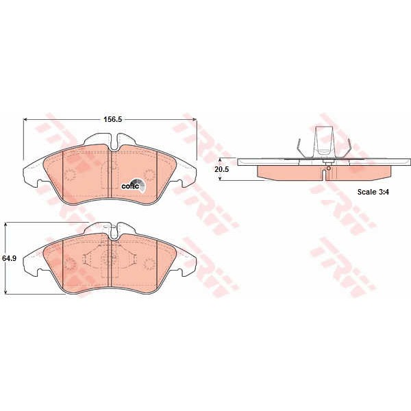 Слика на плочки TRW COTEC GDB1220 за Mercedes Sprinter 2-t Platform (901,902) 208 CDI - 82 коњи дизел