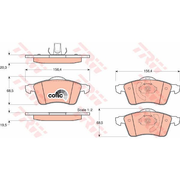 Слика на плочки TRW COTEC GDB1282 за VW Transporter T4 Box 2.4 D - 78 коњи дизел