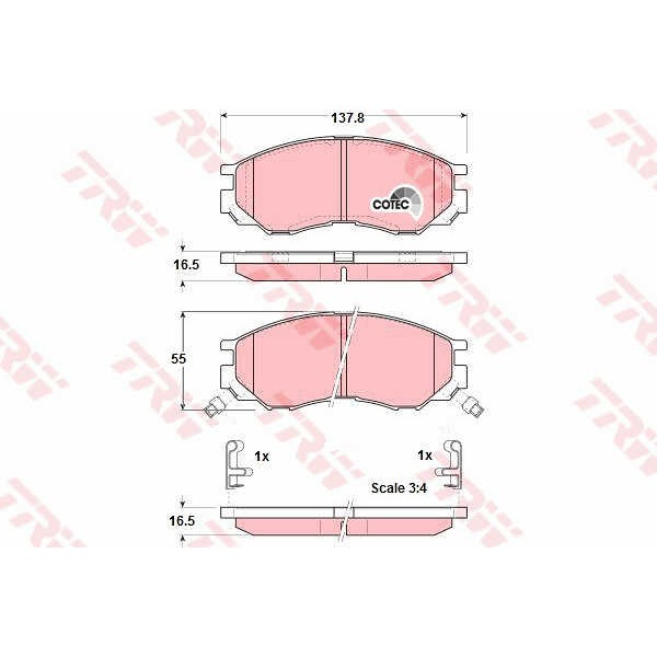 Слика на плочки TRW COTEC GDB1286 за Mitsubishi L300 Platform (P1 T) 2.5 TD (P15T) - 87 коњи дизел