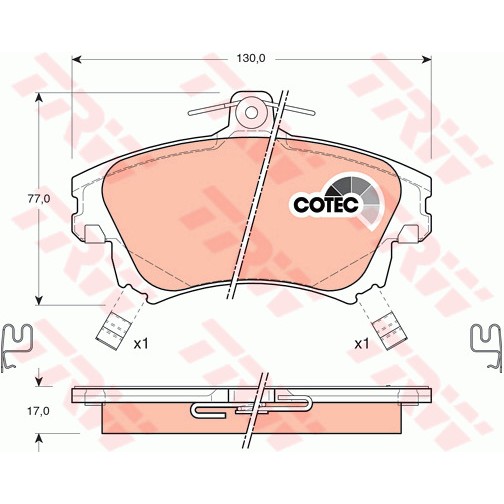 Слика на плочки TRW COTEC GDB1313 за Mitsubishi Carisma (DA) Hatchback 1.6 (DA1A) - 103 коњи бензин