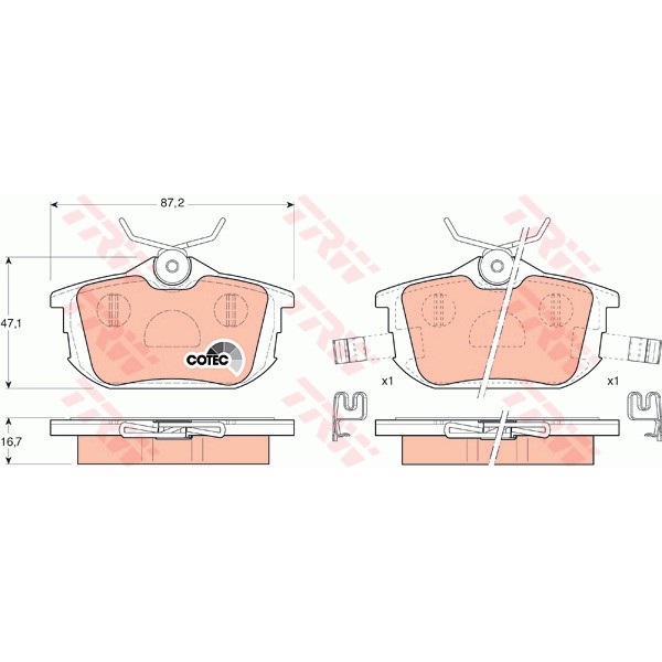 Слика на плочки TRW COTEC GDB1314 за Mitsubishi Carisma (DA) Hatchback 1.6 (DA1A) - 103 коњи бензин