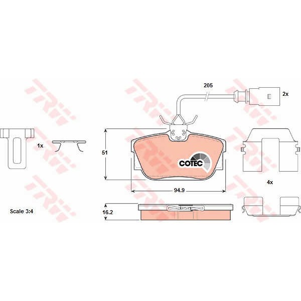 Слика на плочки TRW COTEC GDB1326 за VW Transporter T4 Box 1.9 D - 61 коњи дизел