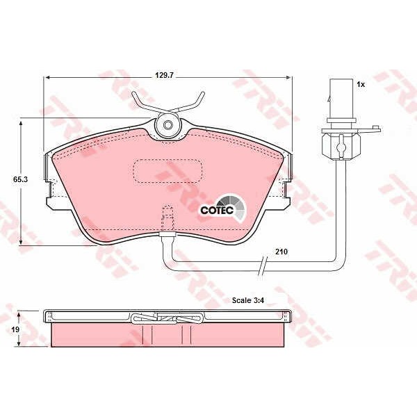 Слика на плочки TRW COTEC GDB1367 за VW Transporter T4 Box 2.4 D - 78 коњи дизел