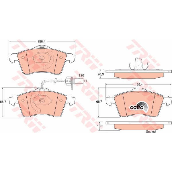 Слика на плочки TRW COTEC GDB1391 за VW Transporter T4 Box 2.4 D - 75 коњи дизел