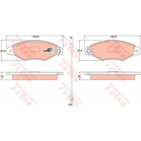 Слика на плочки TRW COTEC GDB1402 за Nissan Kubistar Box 1.2 - 60 коњи бензин