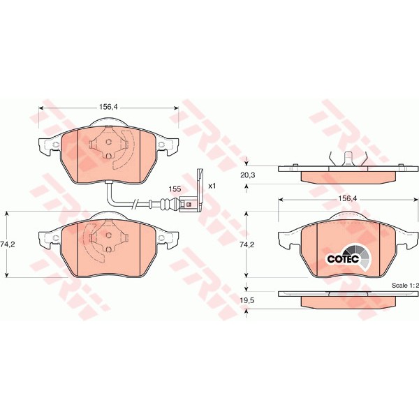 Слика на плочки TRW COTEC GDB1403 за Seat Toledo 2 Saloon (1M2) 1.8 20VT - 180 коњи бензин