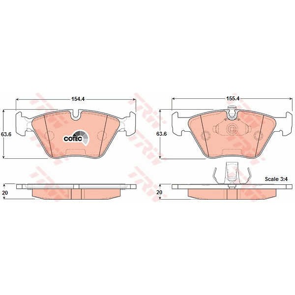 Слика на плочки TRW COTEC GDB1404 за BMW 5 Sedan E39 525 d - 163 коњи дизел