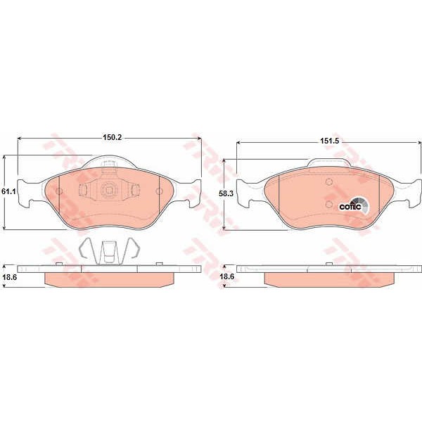 Слика на плочки TRW COTEC GDB1419 за Mazda 2 Hatchback (DY) 1.2 - 75 коњи бензин