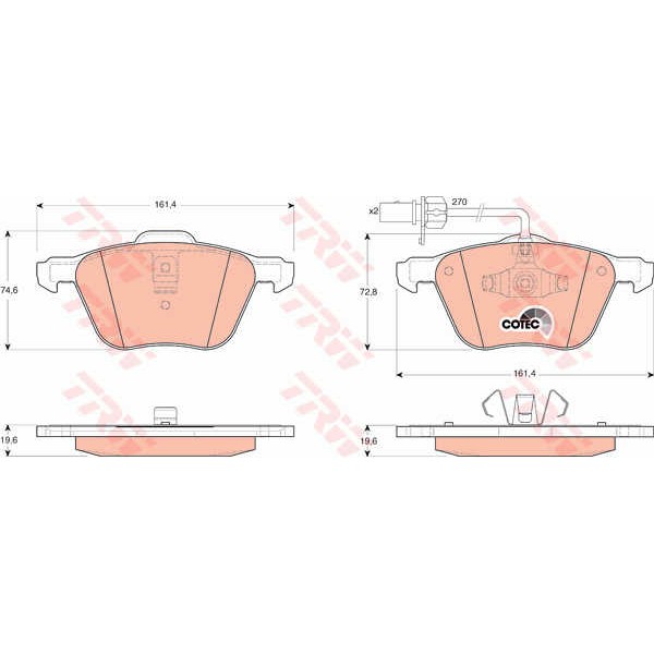 Слика на плочки TRW COTEC GDB1460 за VW Transporter T4 Box 1.9 D - 61 коњи дизел