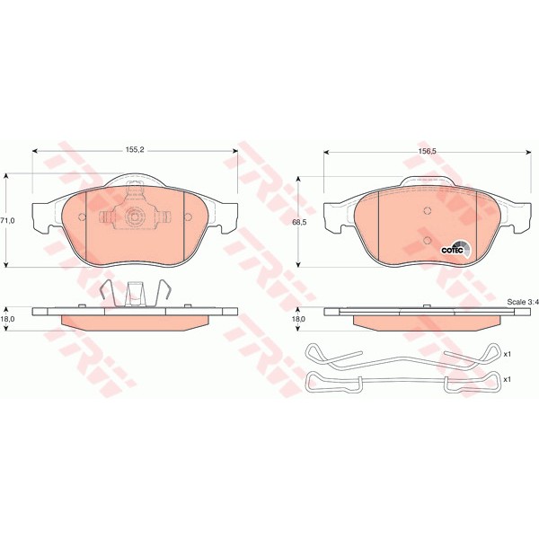 Слика на плочки TRW COTEC GDB1468 за Renault Laguna 2 Grandtour (KG0-1) 1.6 Bifuel - 107 коњи Бензин/Автогаз (LPG)