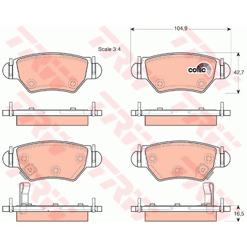 Слика на плочки TRW COTEC GDB1471 за Opel Astra G Saloon 1.7 DTI 16V - 75 коњи дизел