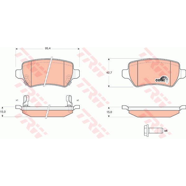 Слика на плочки TRW COTEC GDB1515 за Kia Venga (YN) 1.6 CRDi 115 - 116 коњи дизел