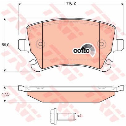 Слика на плочки TRW COTEC GDB1516 за Audi A6 Avant (4F5, C6) S6 - 435 коњи бензин