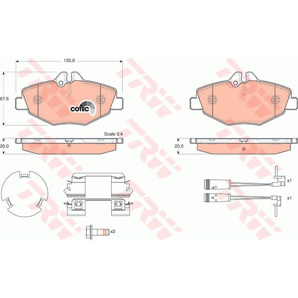 Слика на плочки TRW COTEC GDB1542 за Mercedes E-class Saloon (w211) E 270 CDI (211.016) - 177 коњи дизел