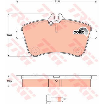 Слика на плочки TRW COTEC GDB1628 за Mercedes B-Class (w245) B 200 (245.233) - 136 коњи бензин