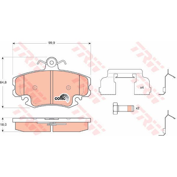 Слика на плочки TRW COTEC GDB1634 за Renault Clio 2 1.5 dCi (B/CB03) - 80 коњи дизел