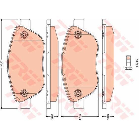 Слика на плочки TRW COTEC GDB1750 за Fiat Doblo Cargo 223 1.4 - 77 коњи бензин