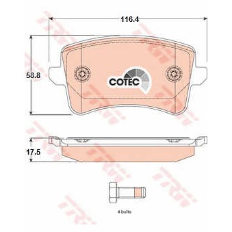 Слика на плочки TRW COTEC GDB1765 за Audi A4 Avant (8K5, B8) 1.8 TFSI - 170 коњи бензин