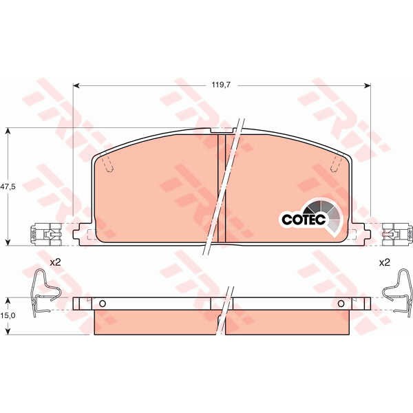 Слика на плочки TRW COTEC GDB323 за Toyota Corolla Liftback (E8) 1.3 (AE80) - 69 коњи бензин