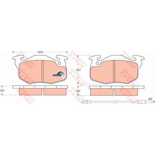 Слика на плочки TRW COTEC GDB327 за Peugeot 106 (1A,1C) 1.4 - 75 коњи бензин