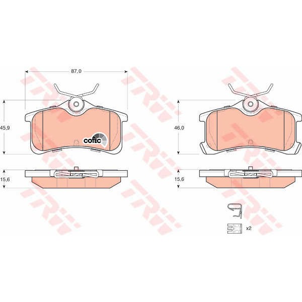 Слика на плочки TRW COTEC GDB3334 за Toyota Avensis Station Wagon (T22) 2.0 D-4D (CDT220_) - 110 коњи дизел