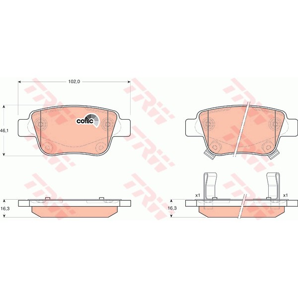 Слика на плочки TRW COTEC GDB3337 за Toyota Avensis Saloon (T25) 2.4 - 170 коњи бензин