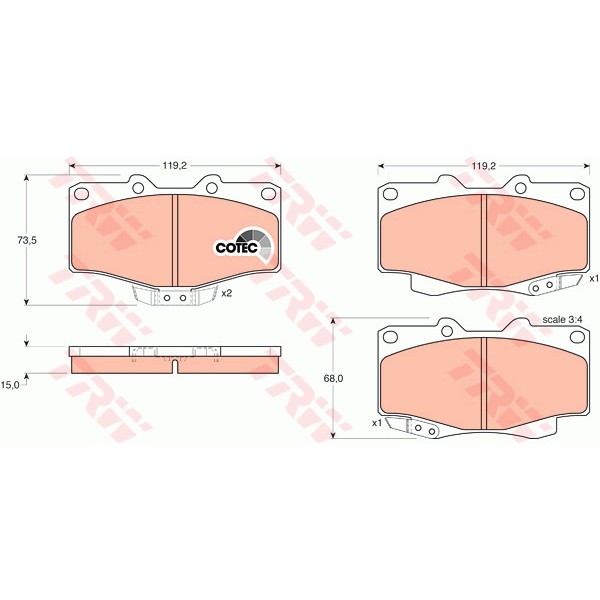 Слика на плочки TRW COTEC GDB797 за Toyota 4 Runner (N130) 3.0 4WD - 152 коњи бензин