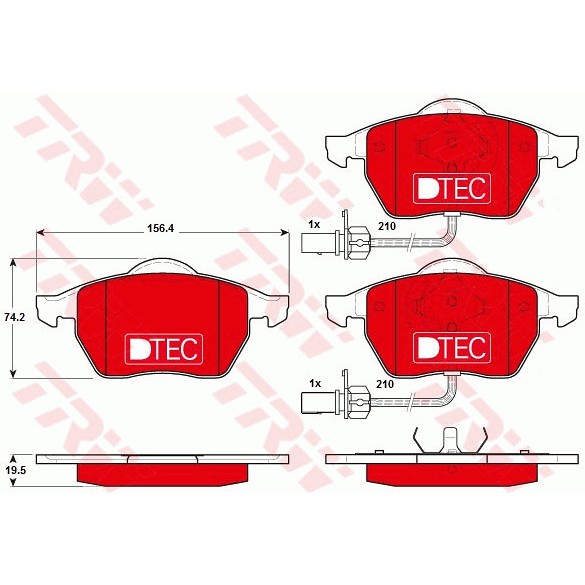 Слика на плочки TRW DTEC COTEC GDB1307DTE за Audi A4 Sedan (8EC, B7) 2.0 TFSI quattro - 220 коњи бензин