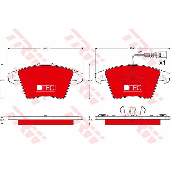 Слика на плочки TRW DTEC COTEC GDB1556DTE за VW Multivan 5 2.5 TDI 4motion - 130 коњи дизел