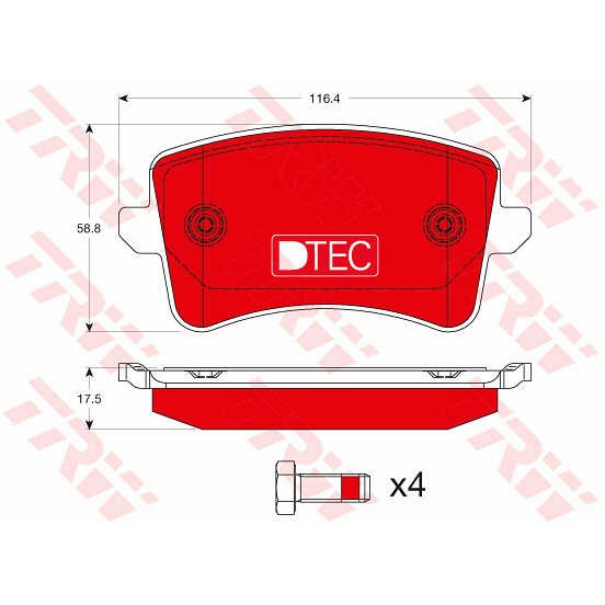 Слика на плочки TRW DTEC COTEC GDB1765DTE за Audi A4 Avant (8K5, B8) 1.8 TFSI - 170 коњи бензин