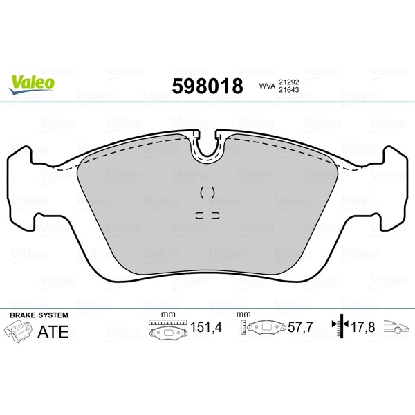 Слика на плочки VALEO 598018 за BMW 3 Compact E46 316 ti - 115 коњи бензин