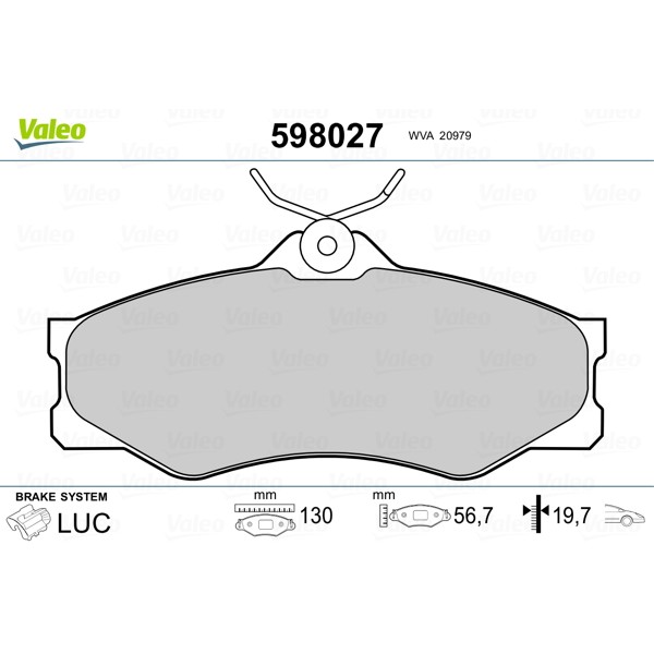 Слика на плочки VALEO 598027 за VW Transporter T3 Bus 2.1 i - 92 коњи бензин