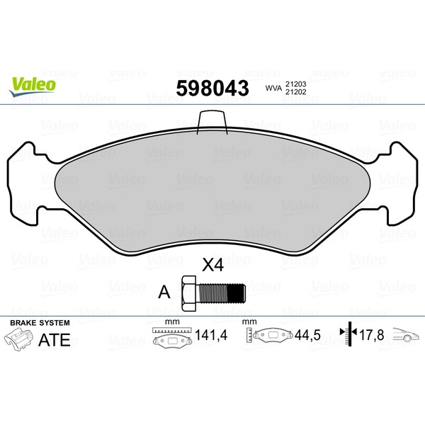 Слика на плочки VALEO 598043 за Ford Fiesta 4 (ja,jb) 1.25 i 16V - 75 коњи бензин